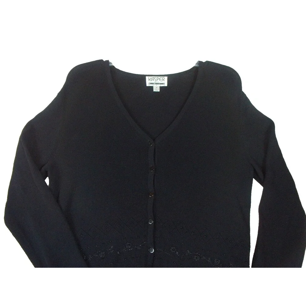 Kasper Button Front Jacket Blazer Womens Size M Black Knitted Business‎ Career
